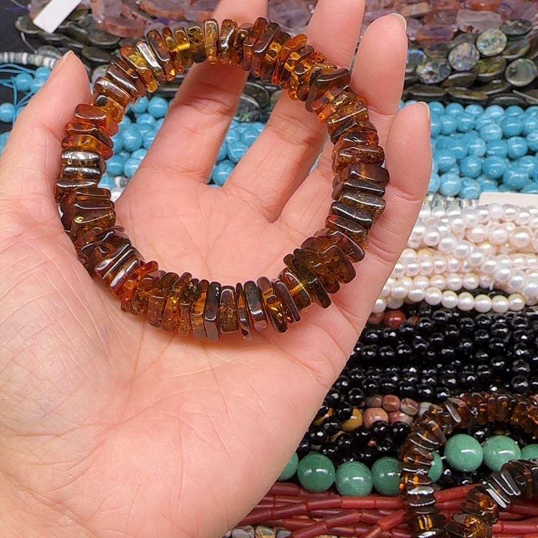 玛瑙/玉髓合金珠宝半成品花珀单圈10mm方隔片一条