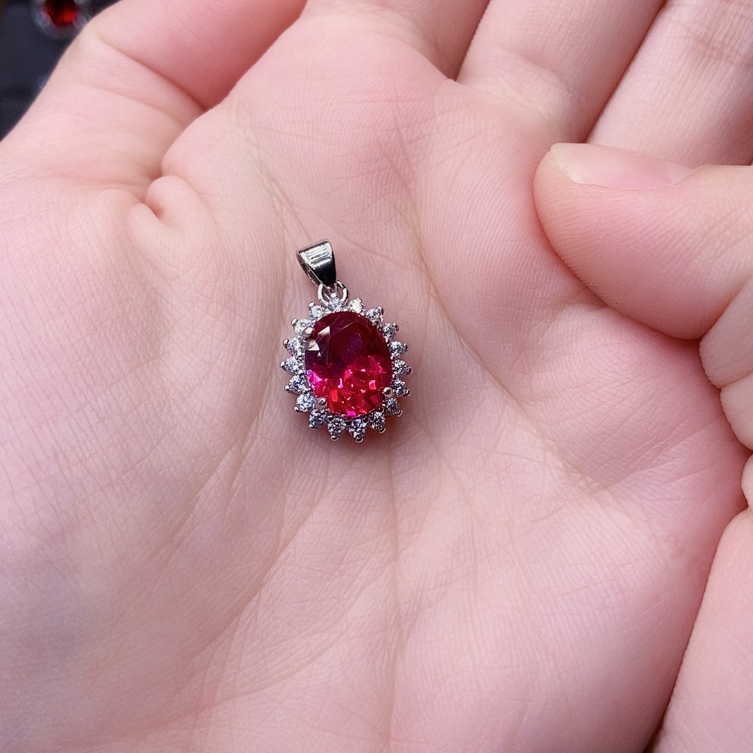 吊坠(赠链)银S925镶嵌红宝石