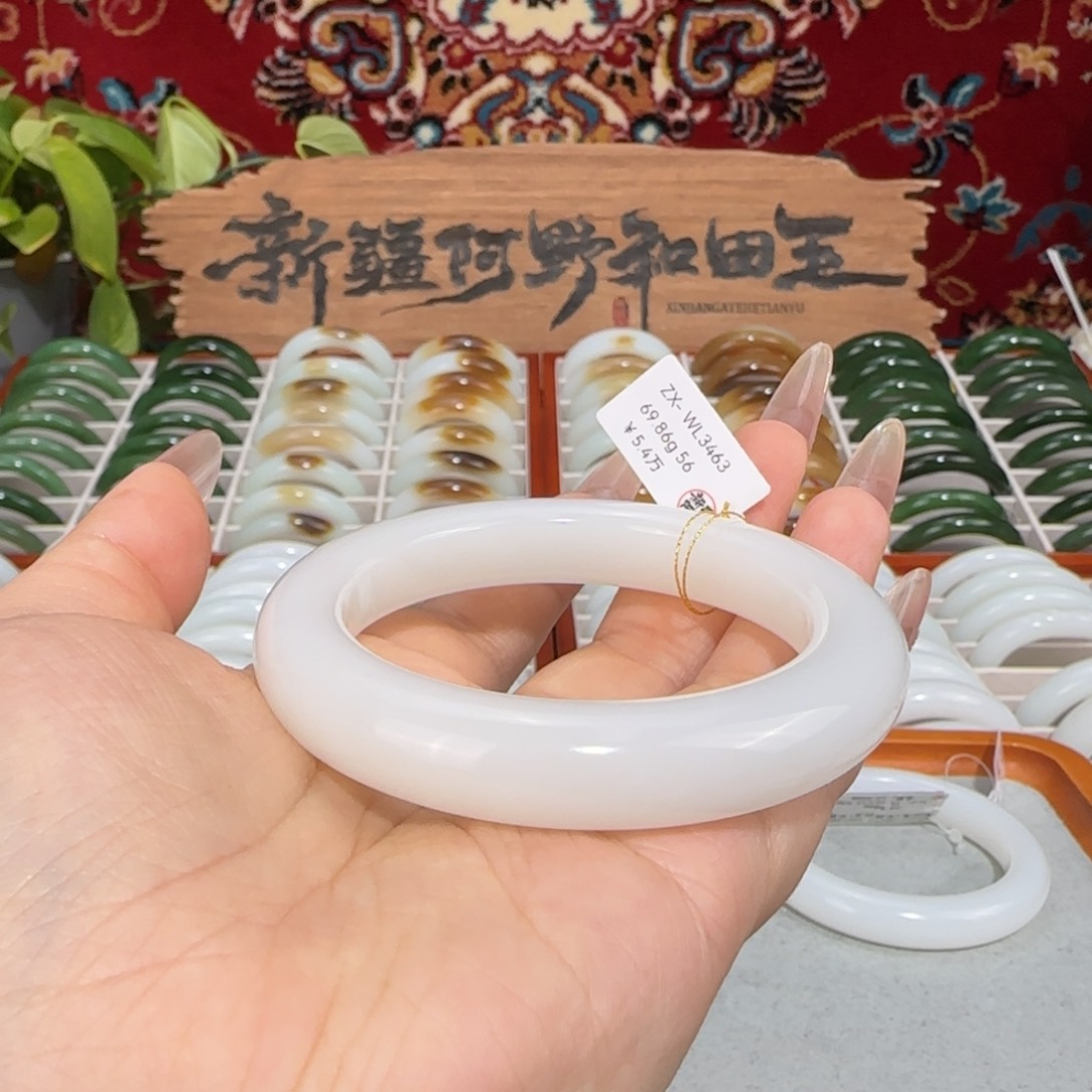 和田玉未镶嵌手镯天然新疆和田玉羊脂白玉手镯泥鳅背条宽12+油熟