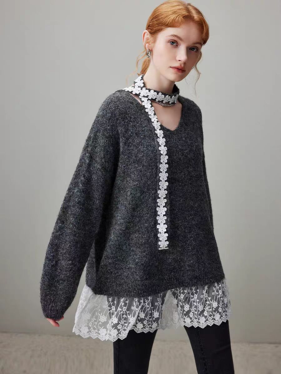 慵懒风韩系风流苏毛衫镂空时尚套装INS风法式