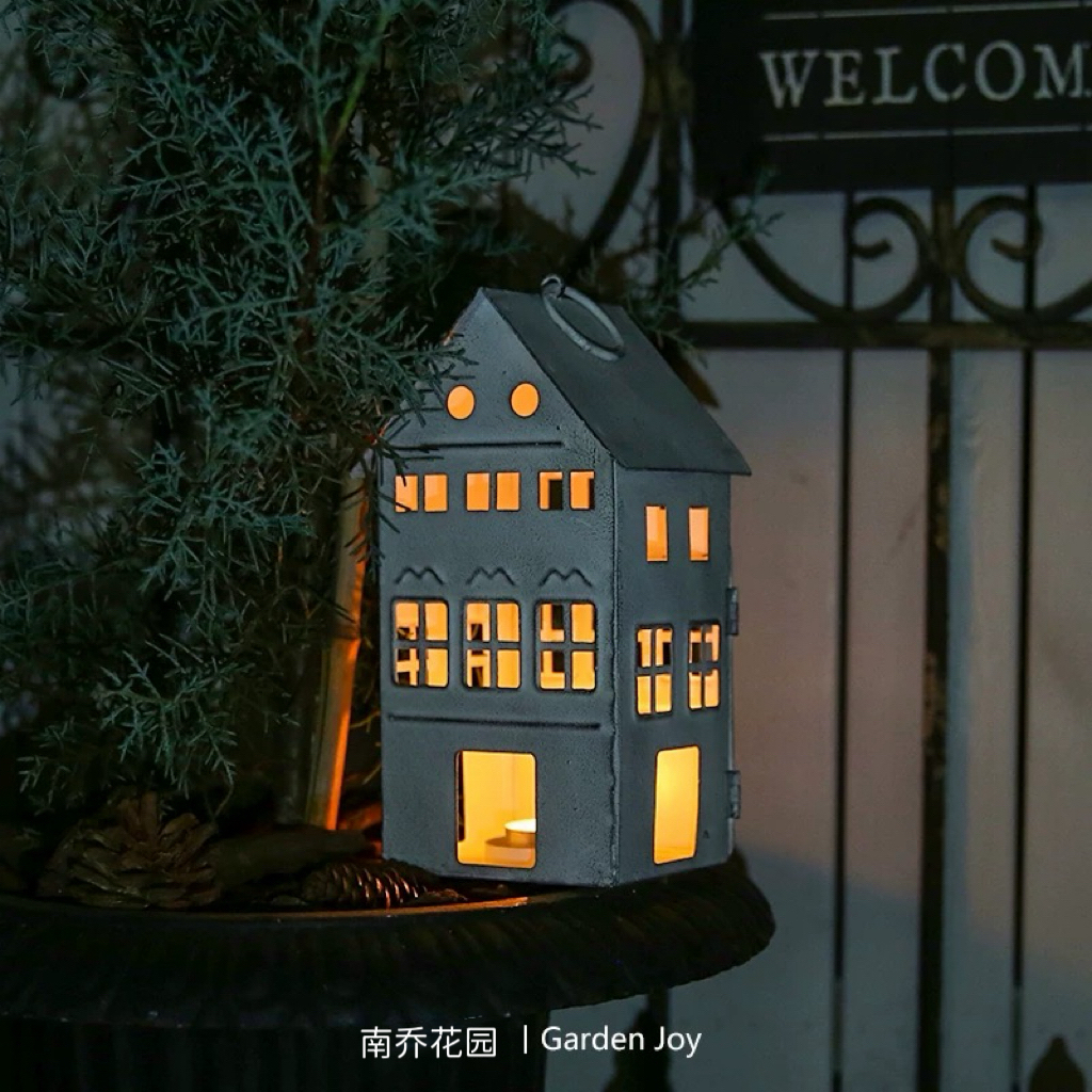 【南乔花园】园艺杂货 镂空做旧 花园露台装饰吊饰 铁皮小房子风灯