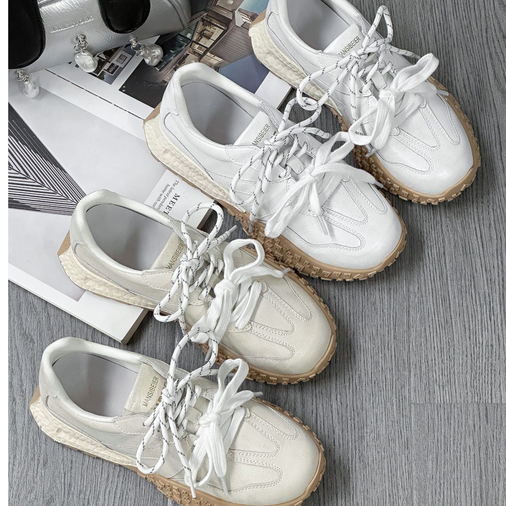 牛皮~小个子内增高3CM夏款透气芭蕾德训鞋女运动阿甘鞋厚底休闲鞋