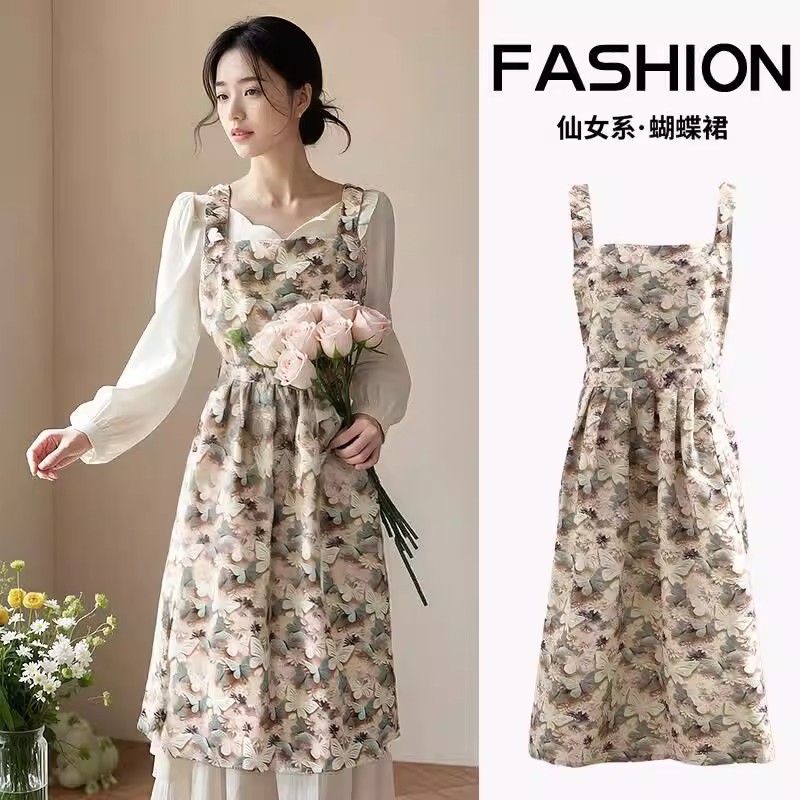 法式碎花背带高级感年轻款烘焙店咖啡奶茶鲜花店花艺围裙公主风