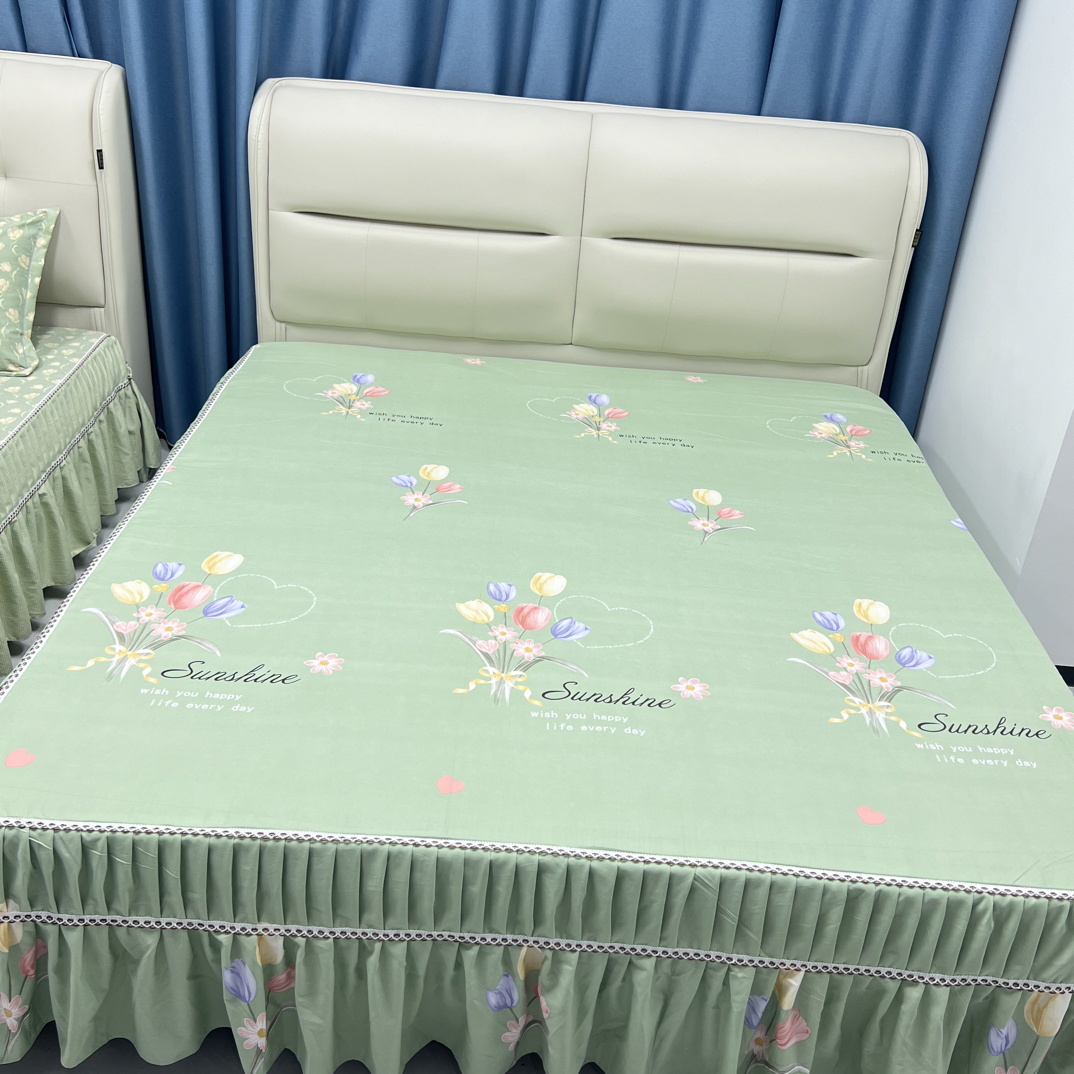 大气高端加厚床罩（绿色花朵）不跑床，不滑床亲肤