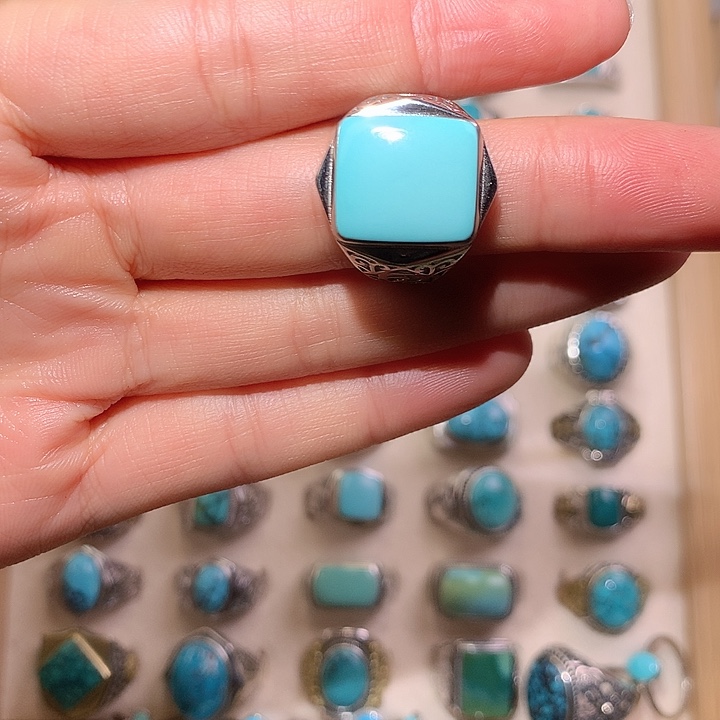 用***7绿松石银S925镶嵌挂件