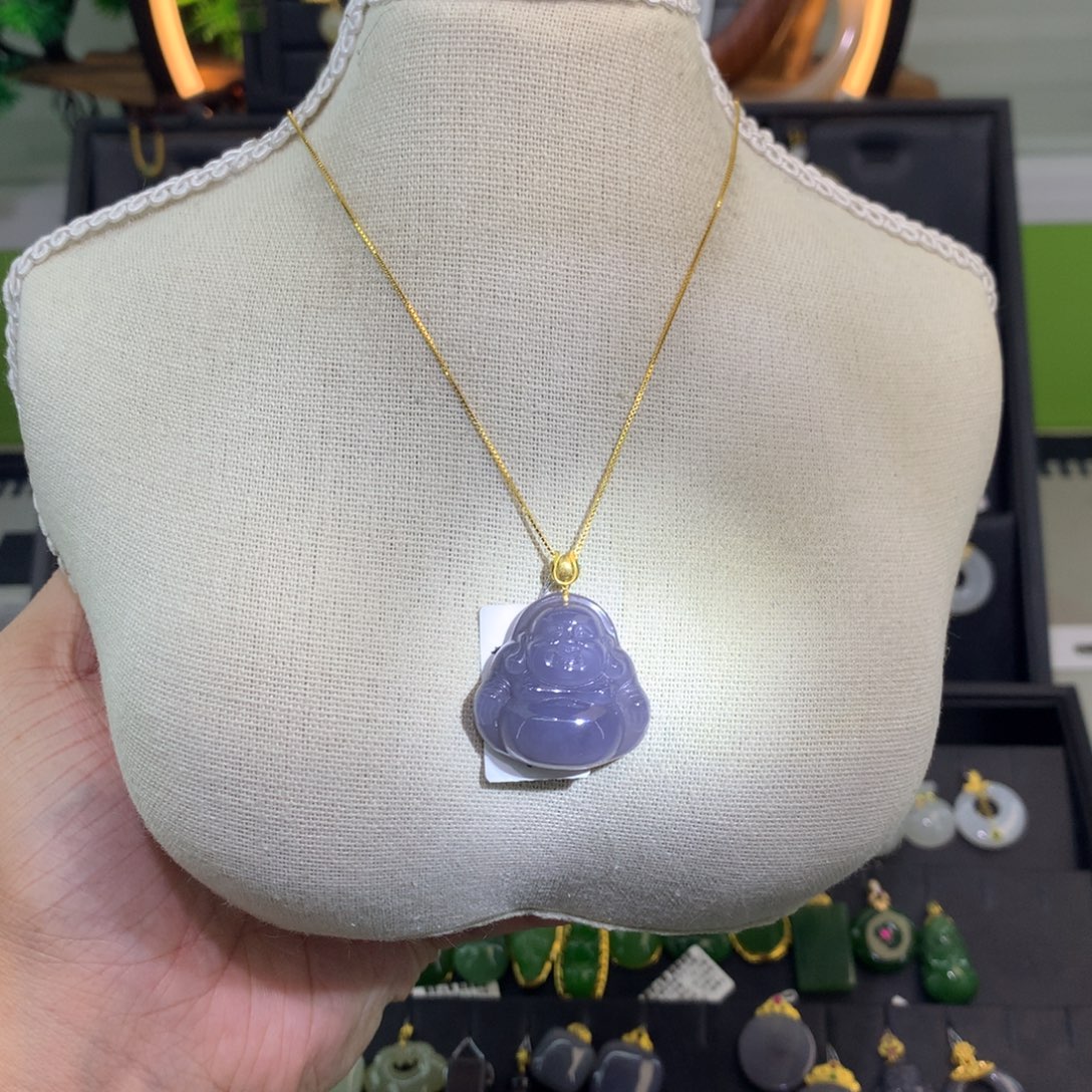 和田玉18K金镶嵌吊坠(赠链)