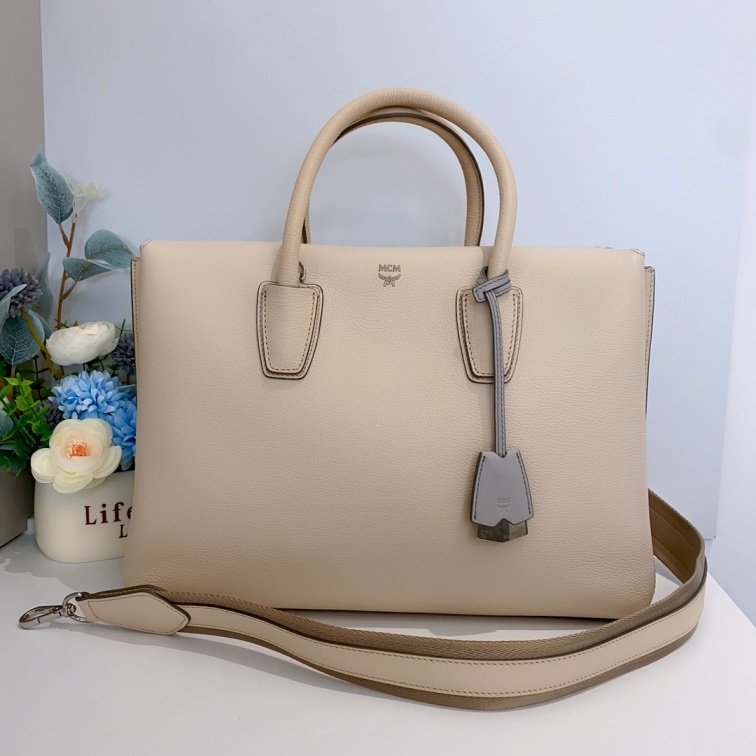 95新 MCM 白色拼灰托特包单肩女包14668695二奢