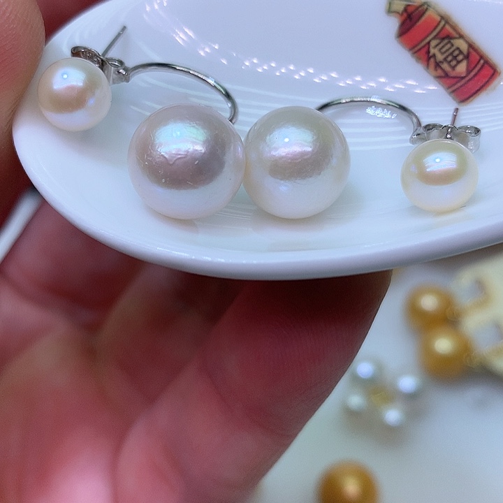 银S925镶嵌耳饰淡水珍珠