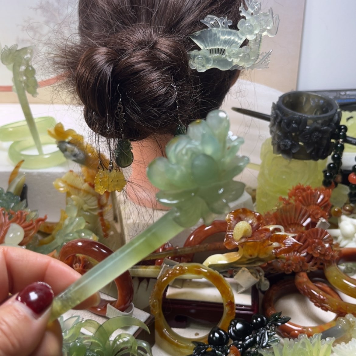 【闪购商品】蛇纹石玉发饰合金