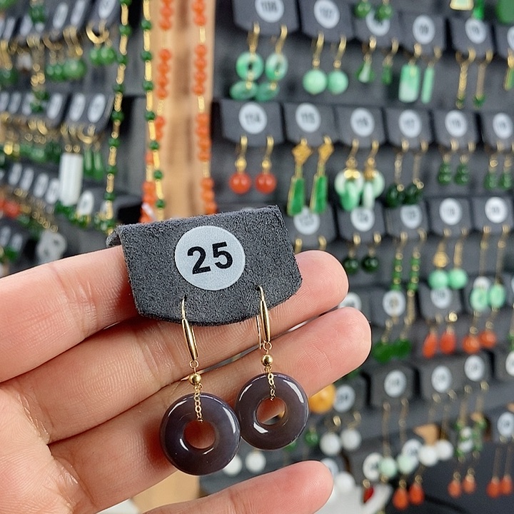 和田玉耳饰18K金镶嵌