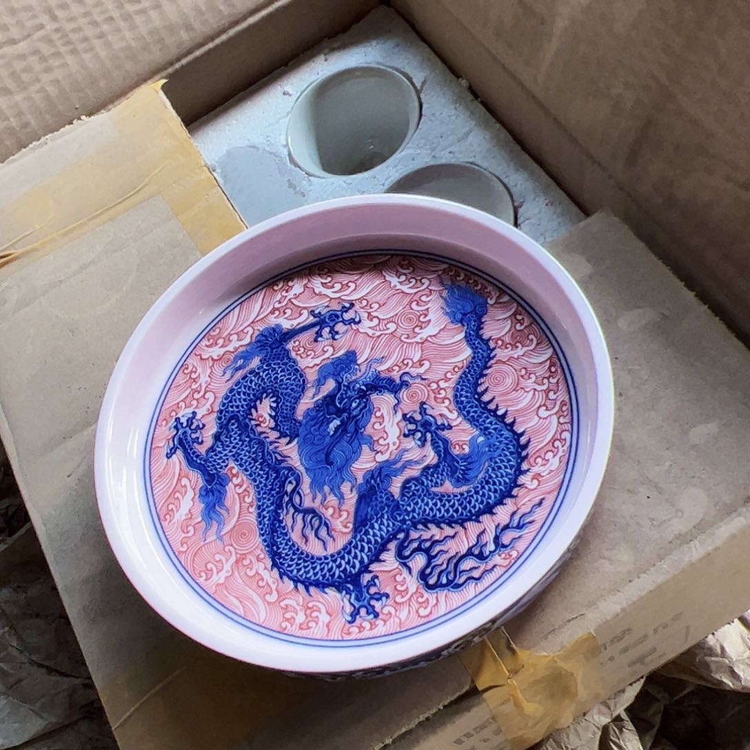 摆件陶景德镇红xixi红龙茶承