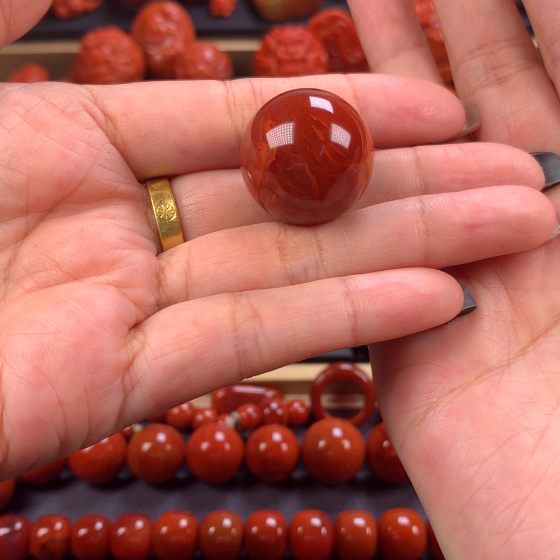 未镶嵌火焰纹圆珠单珠22mm南红玛瑙