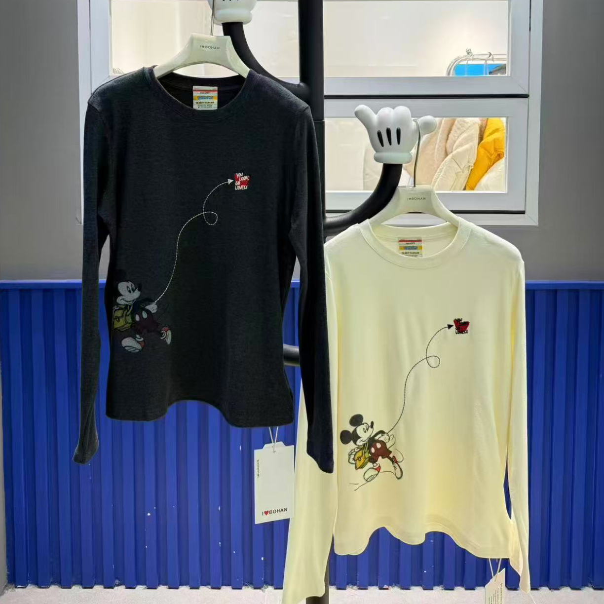 欧洲站5659#BOHAN秀秀家2025冬季新款箭头磨毛打底衫T恤