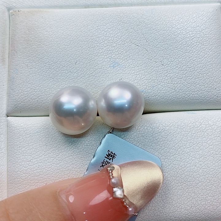 海水珍珠耳饰18K金镶嵌澳白11-12mm