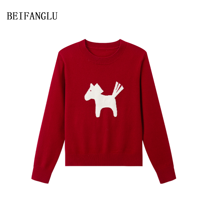 北方鹿 100%绵羊毛秋冬新品小马提花套头针织衫251438