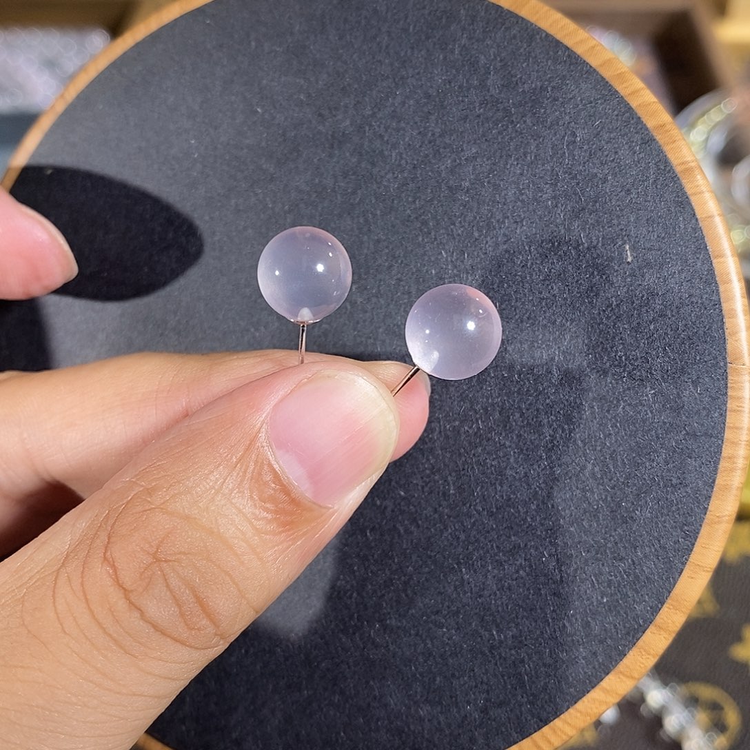 银S925镶嵌芙蓉石耳饰9.5mm粉水晶