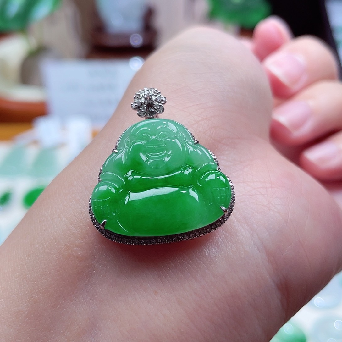 翡翠颈饰18K金镶嵌18k佛公