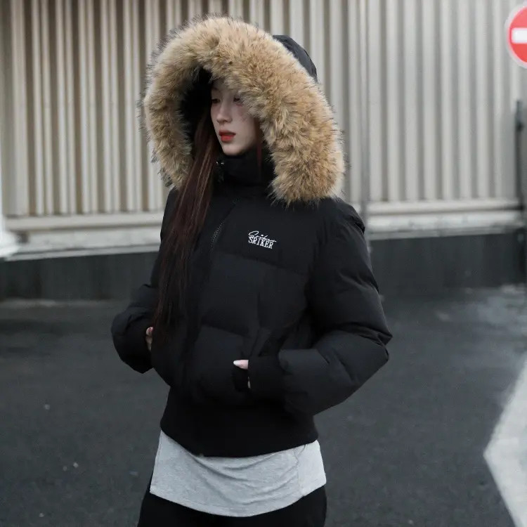 超好看大毛领短款棉服女2025新款收腰显瘦棉衣保暖小个子冬装外套