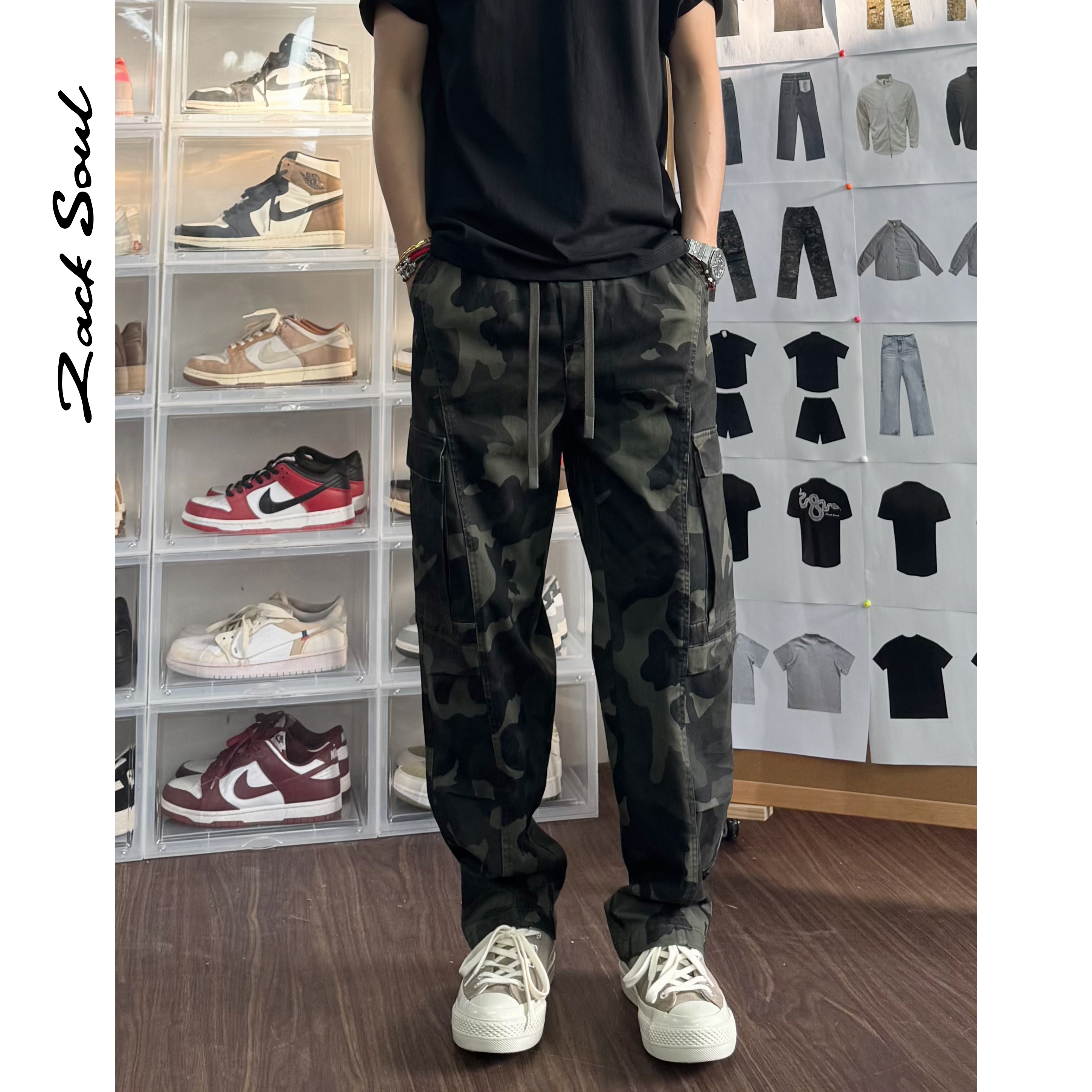Zack校长Zacksoul 军事迷彩工装裤直筒休闲裤复古宽松高街潮流