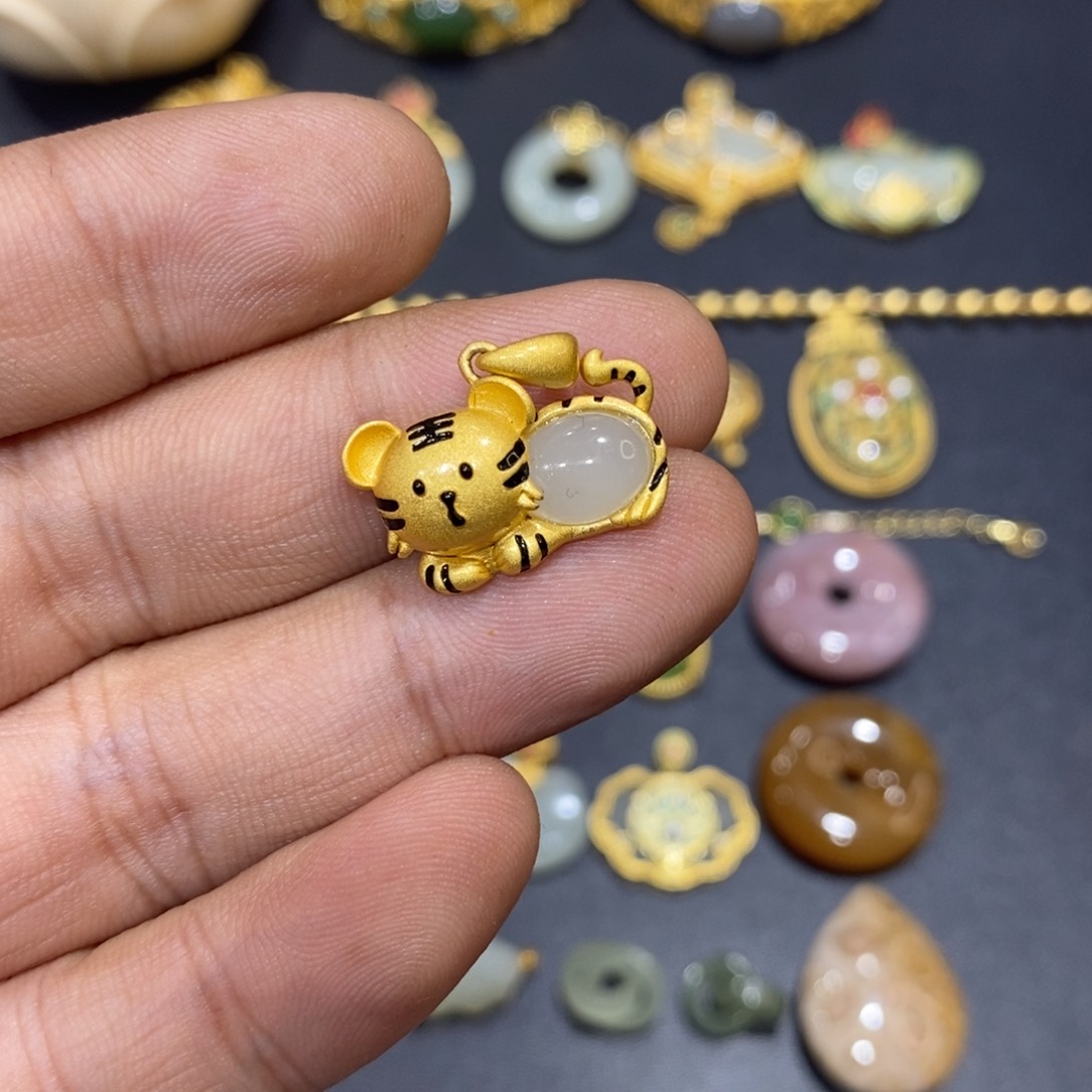 和田玉颈饰银S925镀金镶嵌