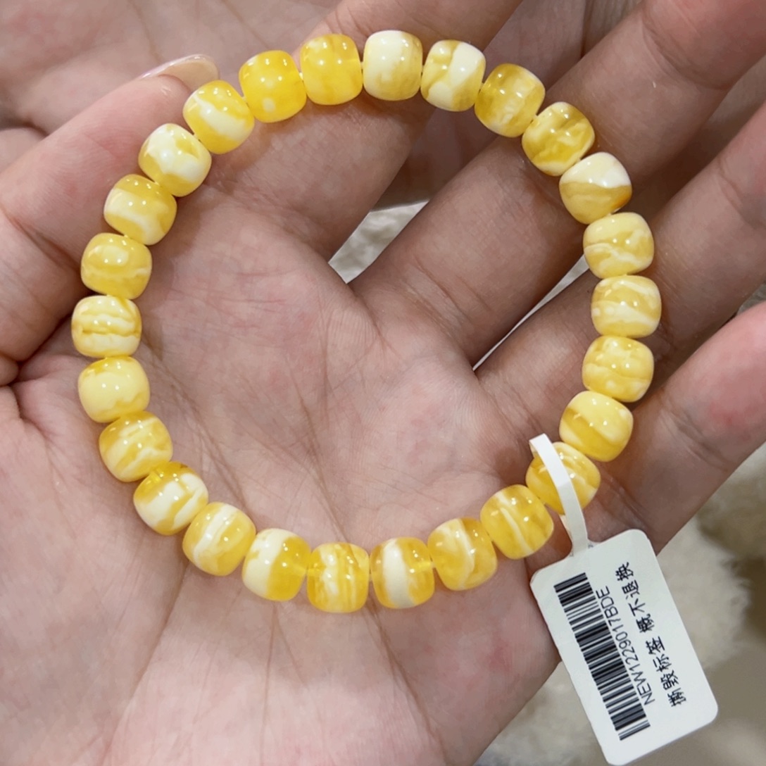 蜜蜡手链未镶嵌大*8.5m金瓷白虎皮老型手串