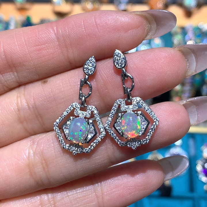 欧泊福利耳饰银S925镶嵌