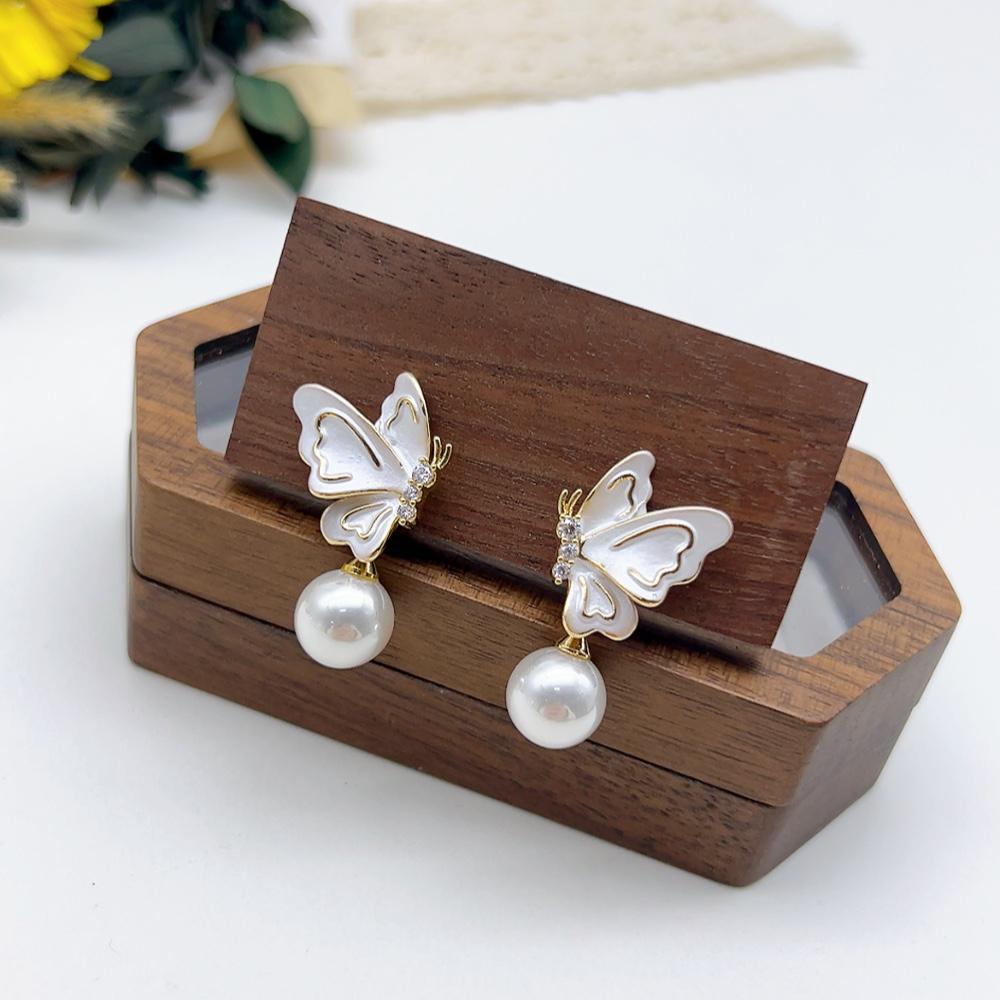 铜合金仿珍珠耳饰 耳夹 02722 好啊商店 白色蝴蝶耳夹