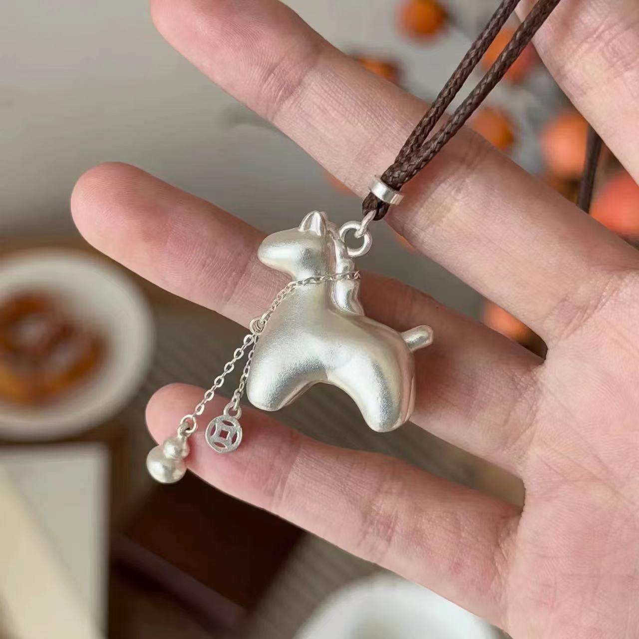 吊坠925银 S925银小马葫芦吊坠项链时尚可爱银色挂坠坠链素款日韩