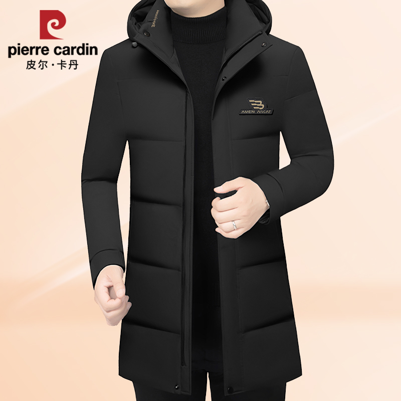 皮尔卡丹男士羽绒服冬季新款加厚潮流中长款修身中年上装鸭绒外套
