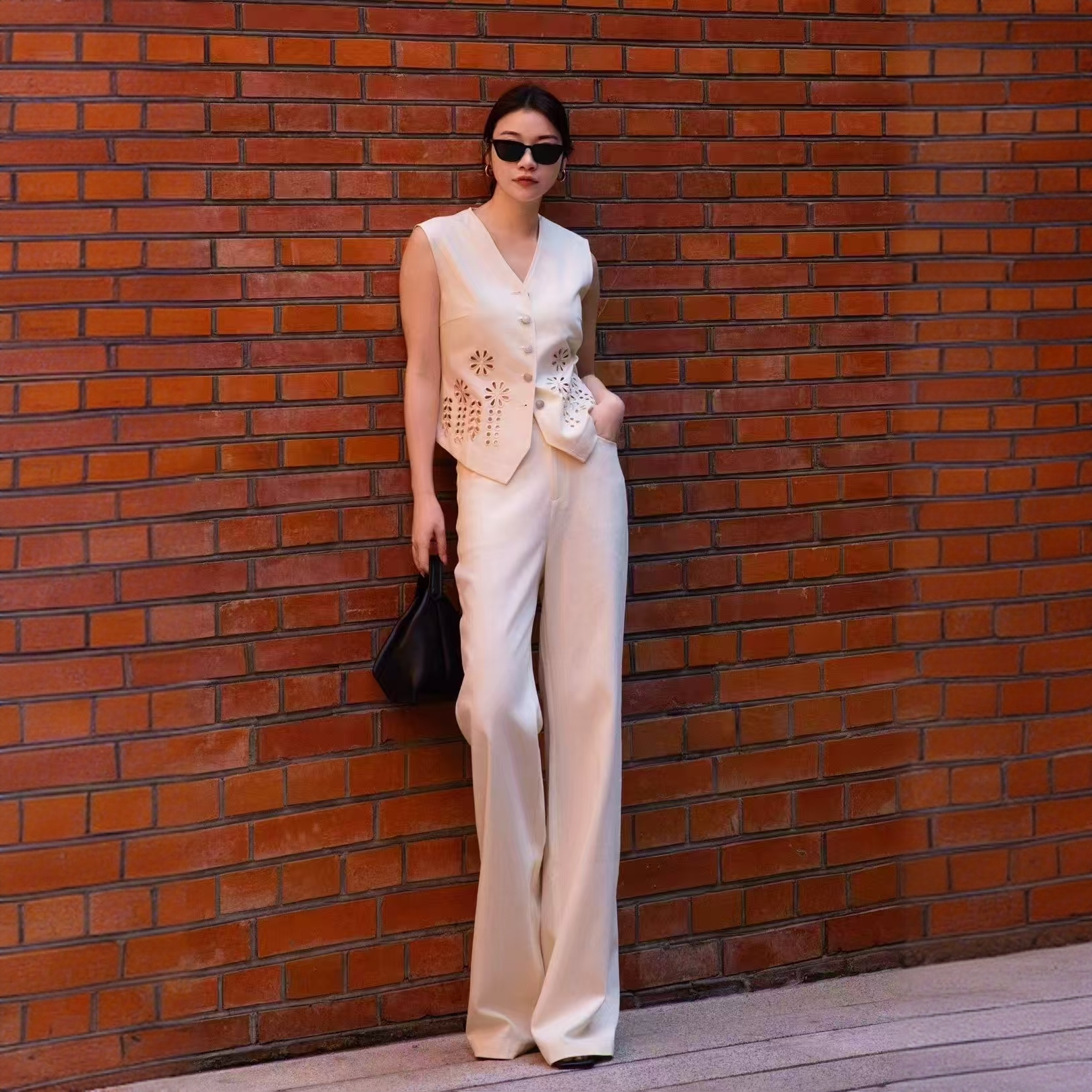 【直播链接】2025南油夏季新款气质套装显瘦白色阔腿裤轻奢简约优雅