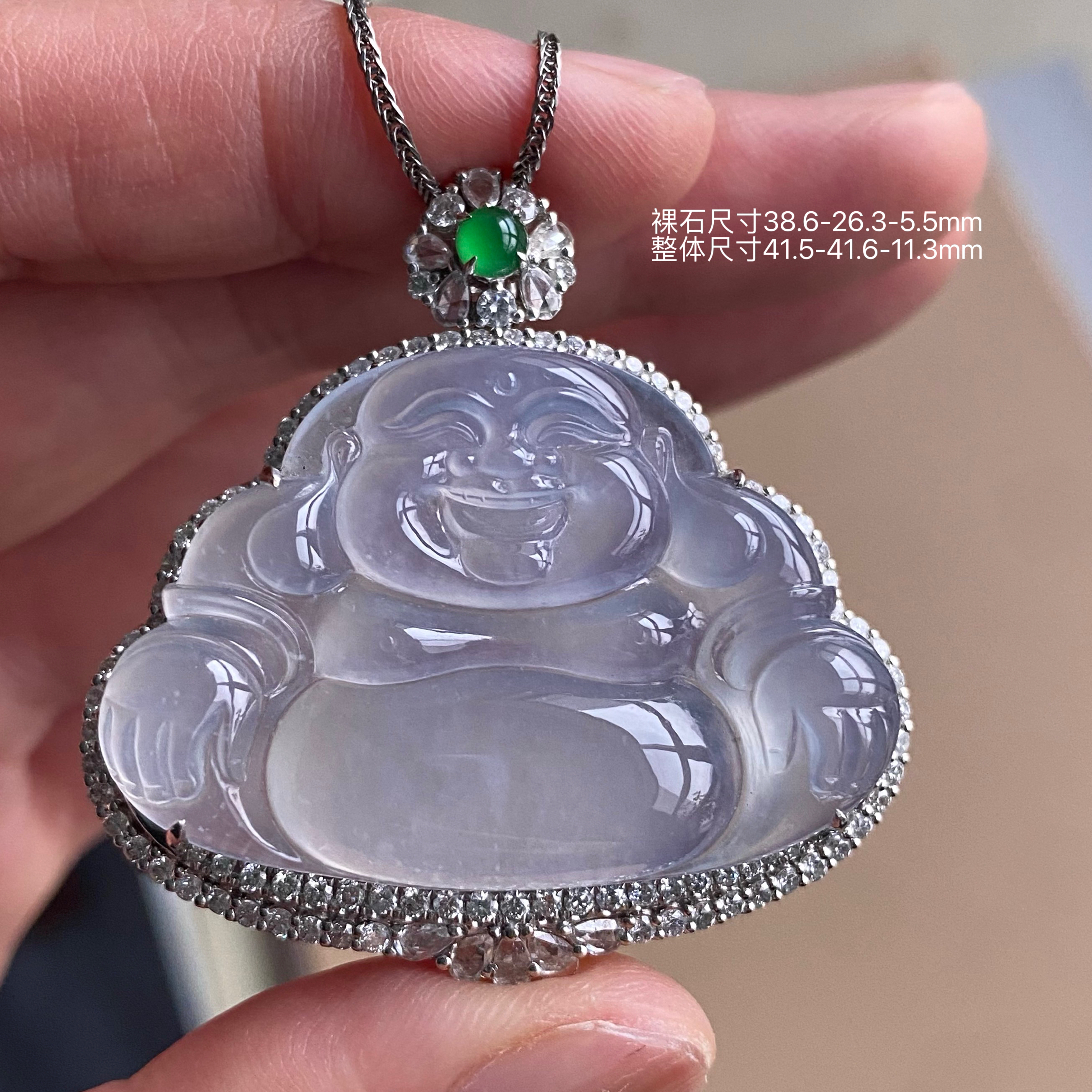 翡翠颈饰18k金镶嵌高冰种水冰紫底子干净光感十足翡翠佛公吊坠