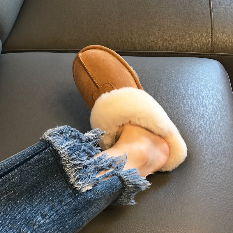 桑坡羊毛拖鞋2025年新款千颂伊星拖半拖鞋厚底包头毛毛拖鞋女外穿