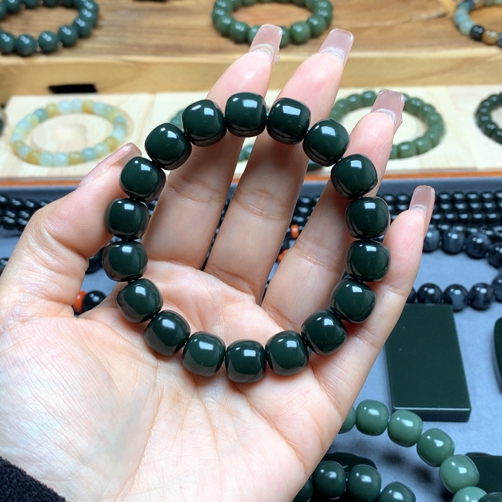 和田玉（青玉）手链未镶嵌平**乐