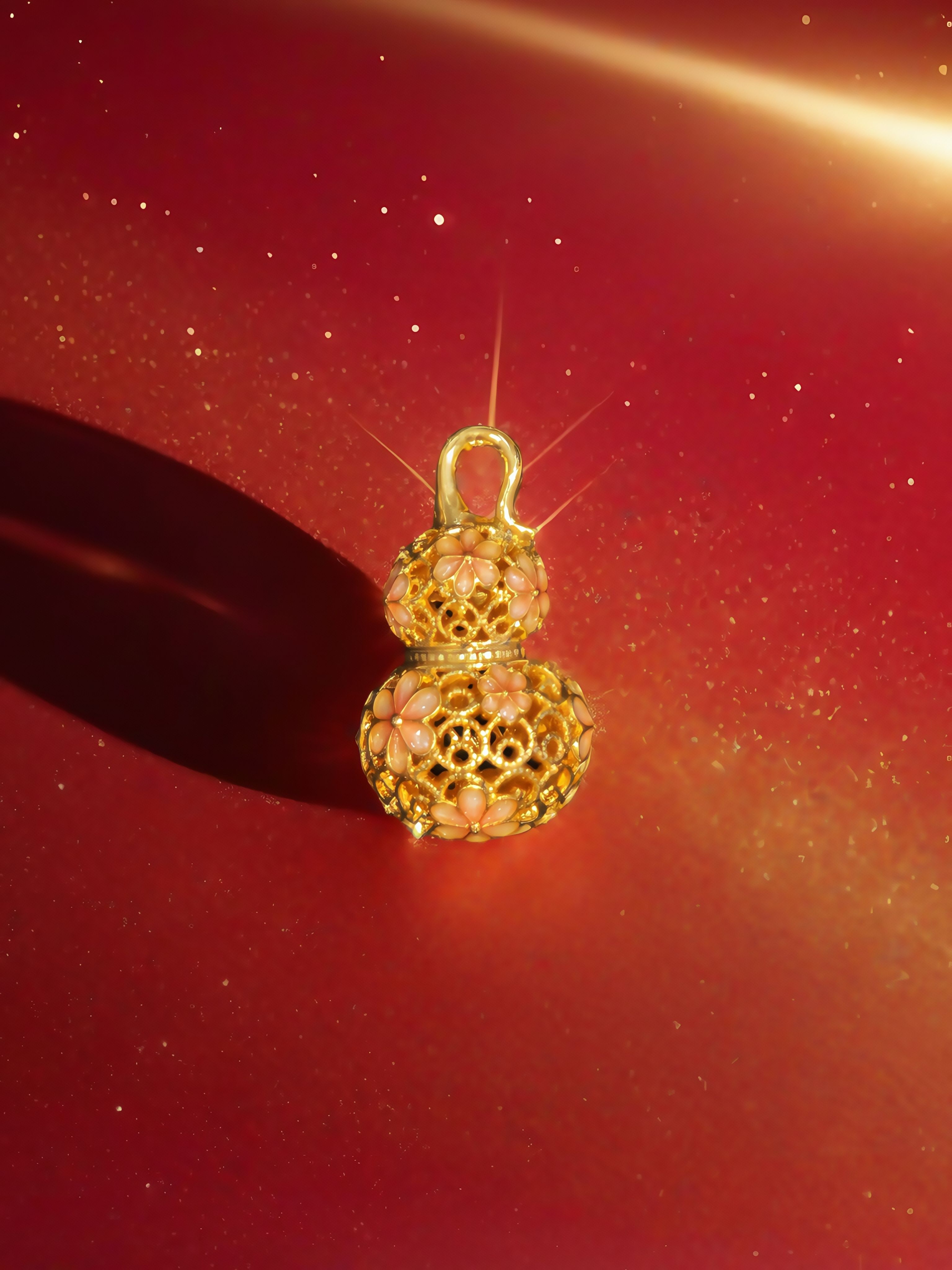 【xh】18K金珐琅桃花镂空葫芦卡约11*20MM（含合金链）