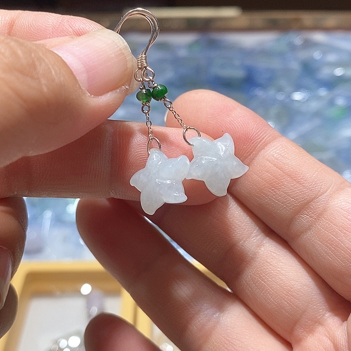 翡翠银S925镶嵌耳饰5号