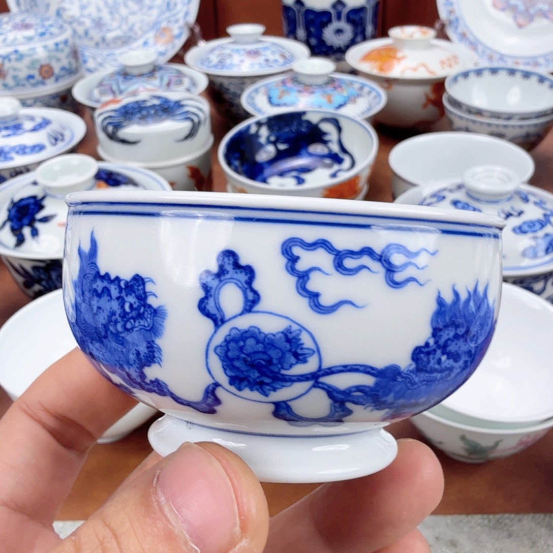 陶摆件瑕疵青花单杯