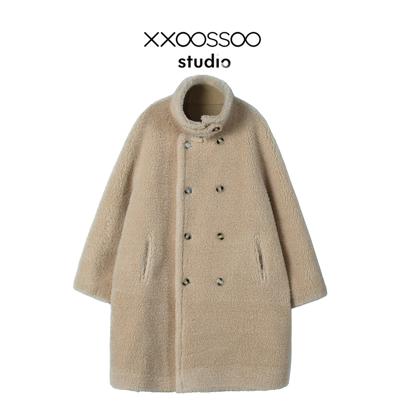 xxoossoo 澳大利亚美丽诺100%羊毛两面穿中长款厚羊毛外套