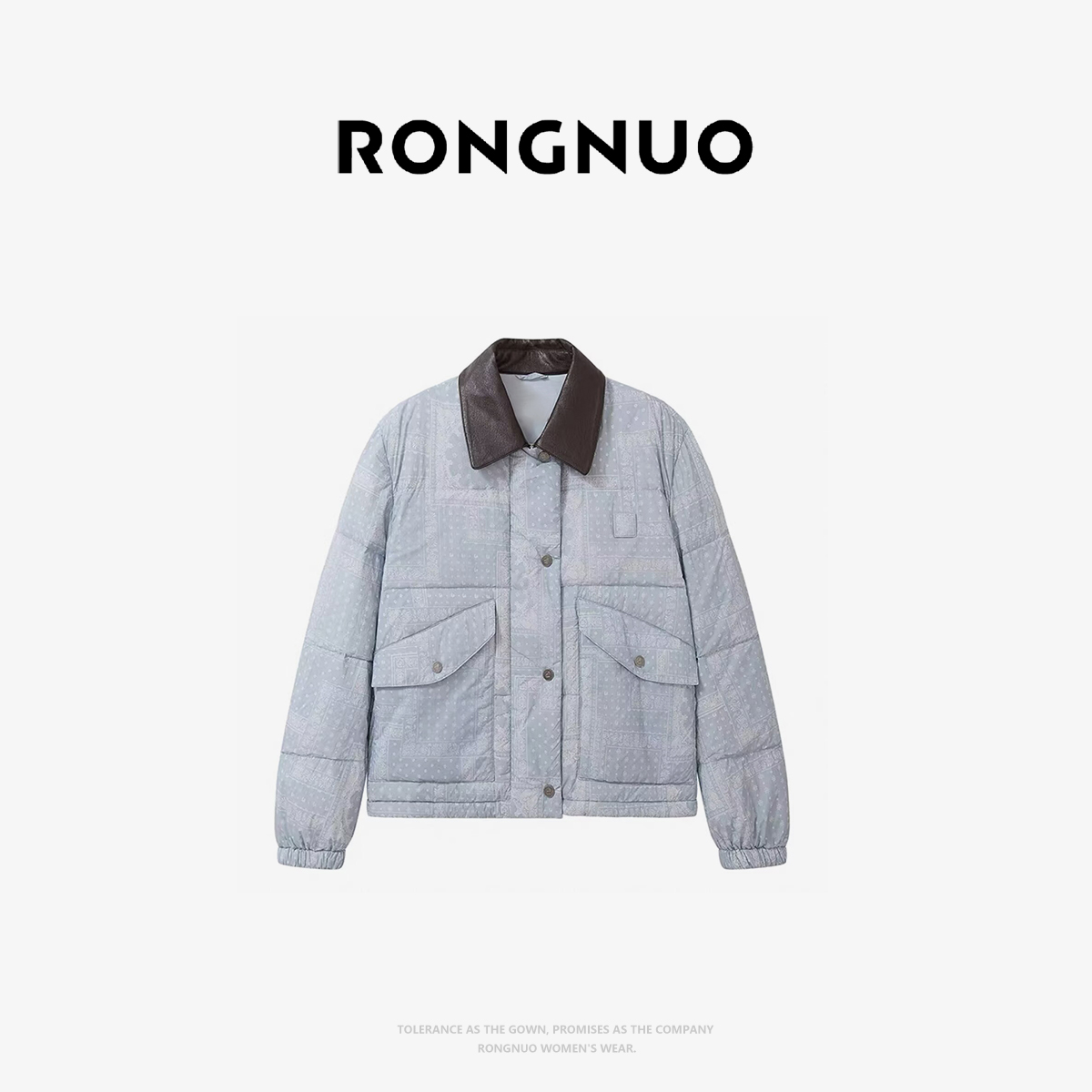 容诺【羽绒服】高颜值2026春季新款拼接翻领印花羽绒外套女Z8461