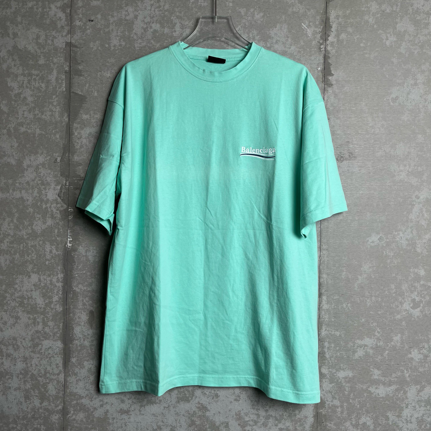 未使用 Balenciaga/巴黎世家 XL*1/薄荷绿刺绣可乐短袖/15425