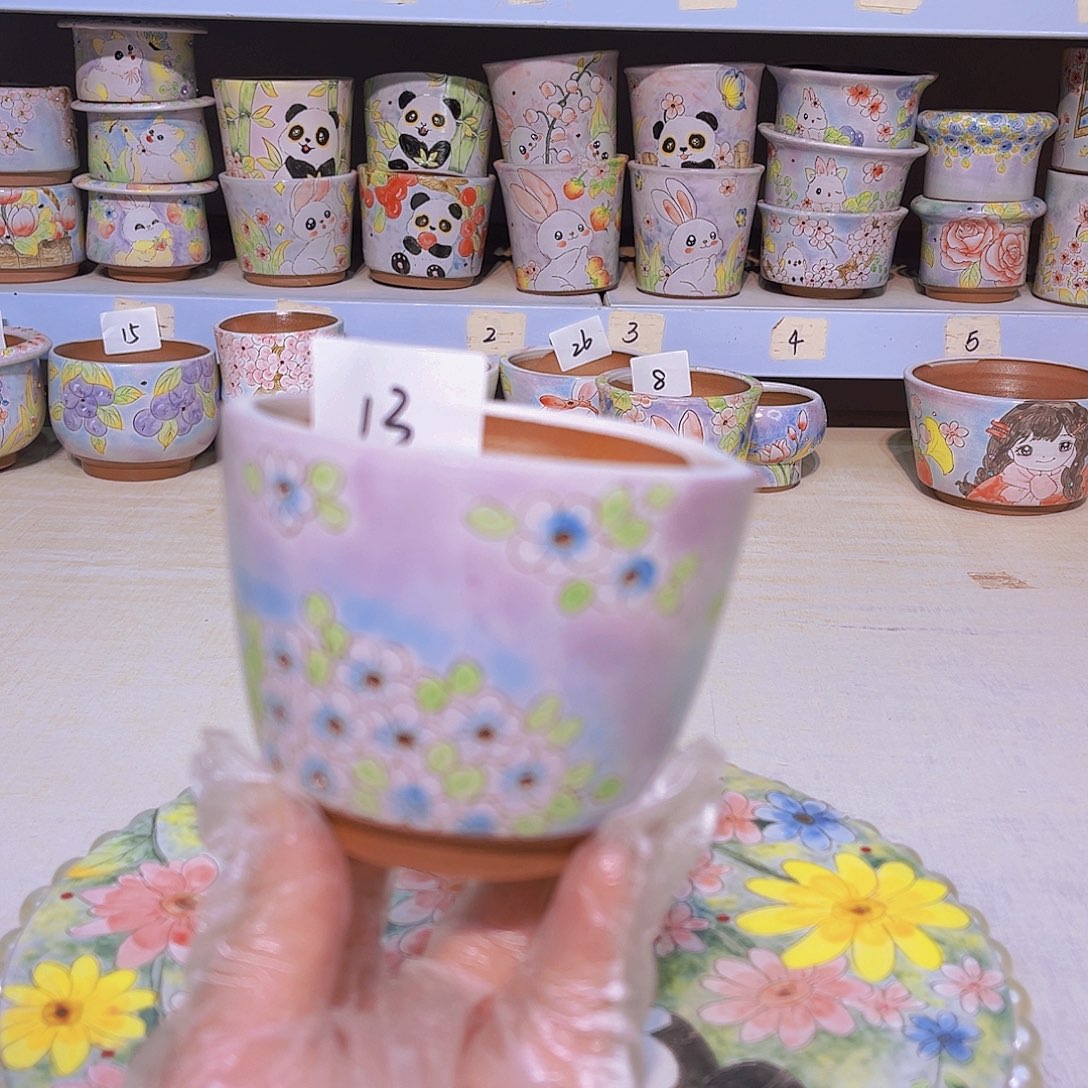 多肉植物手绘花盆粗陶景德镇花盆13