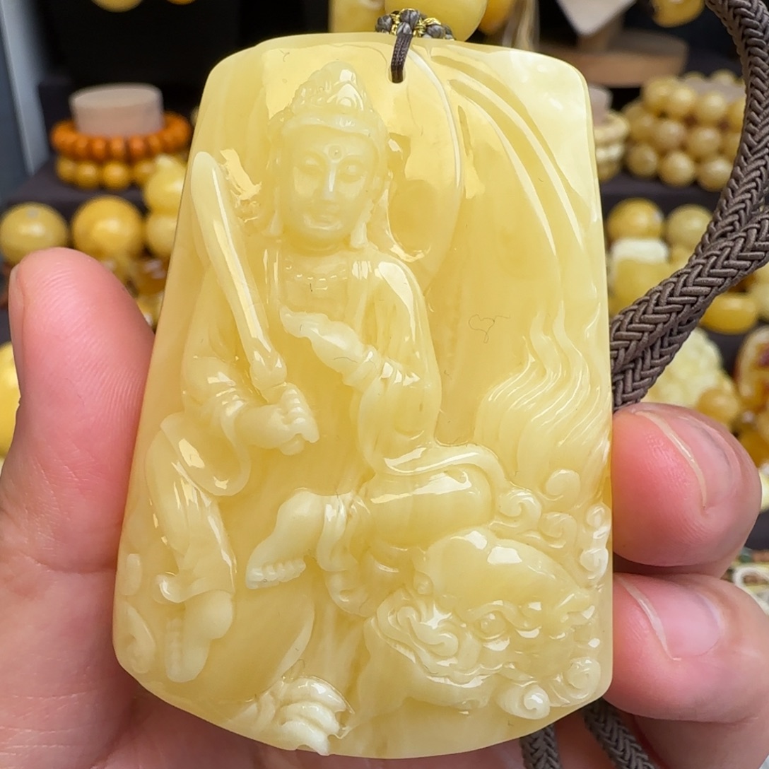 琥珀未镶嵌套链天然蜜蜡黄财神吊坠属兔守护神