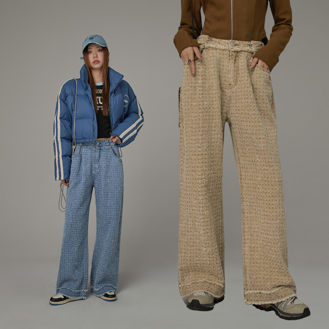 【陈嘉尔专属】CHUU高腰直筒复古做旧显瘦个性阔腿牛仔裤-Q