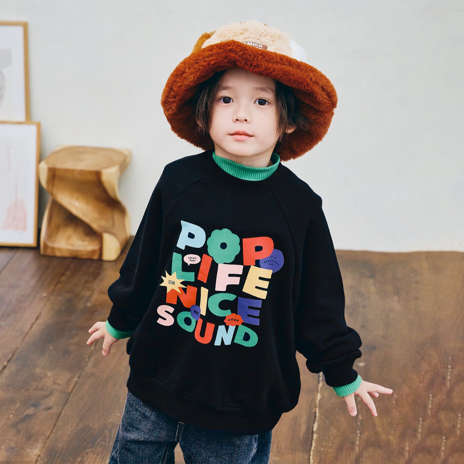 BREEZEsquare专柜同款|儿童撞色字母双面印花舒适长袖卫衣P411065