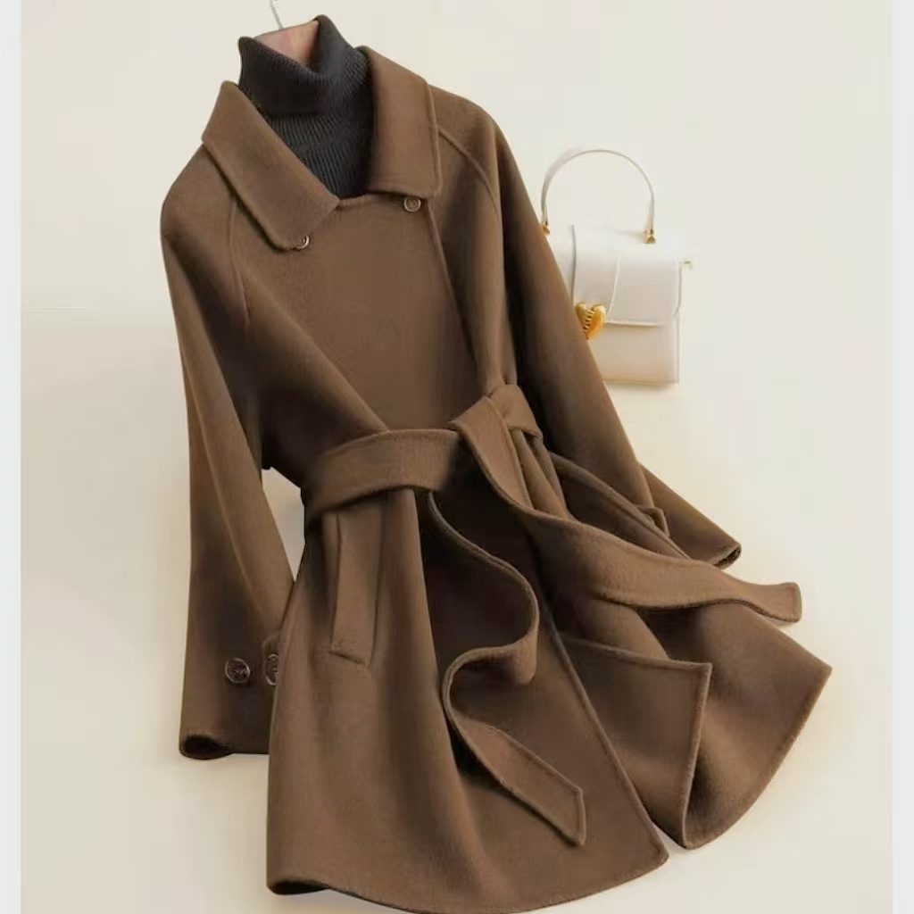 双面手工大衣2025中长款宽松遮肉修身显瘦百搭秋冬装毛呢外套001