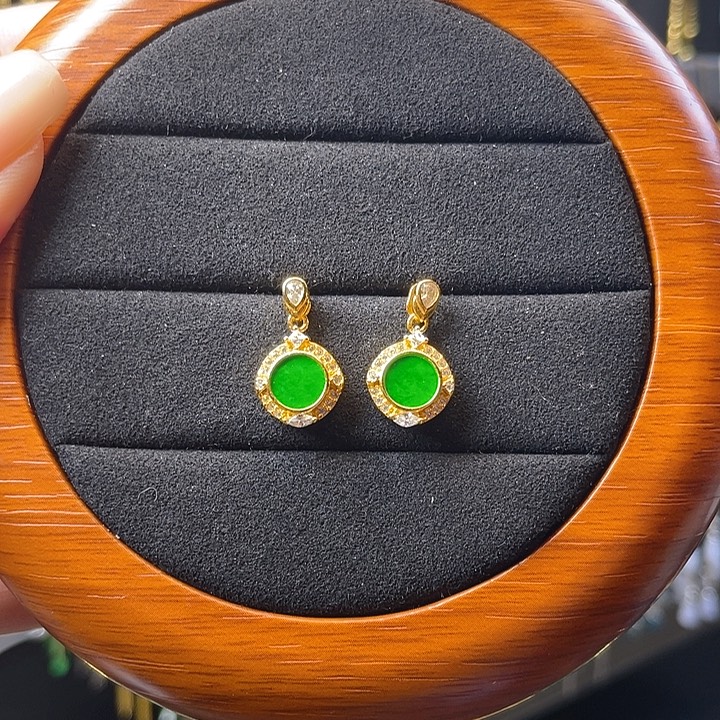 翡翠银S925镶嵌耳坠翡翠