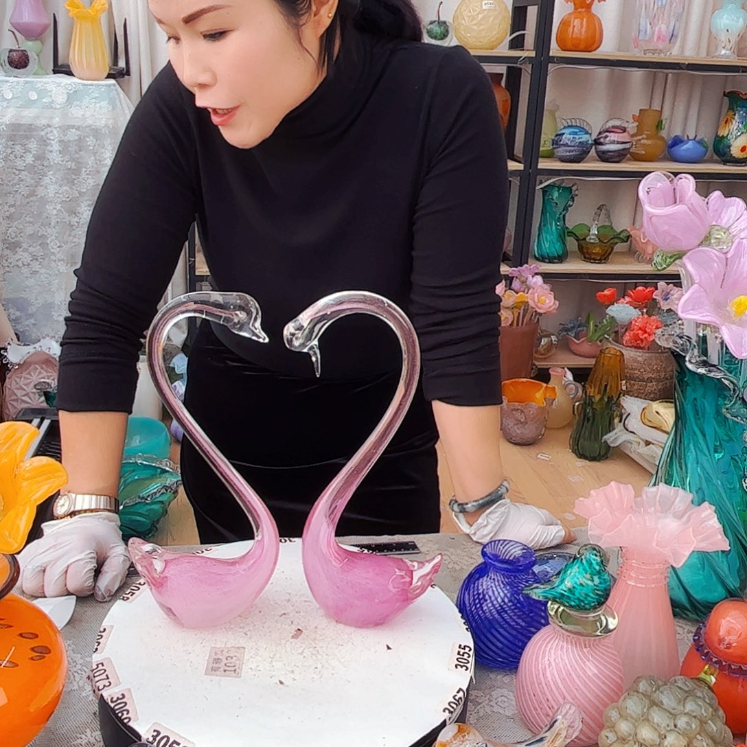 白***榆一对天鹅 福利家悦琉璃工艺品