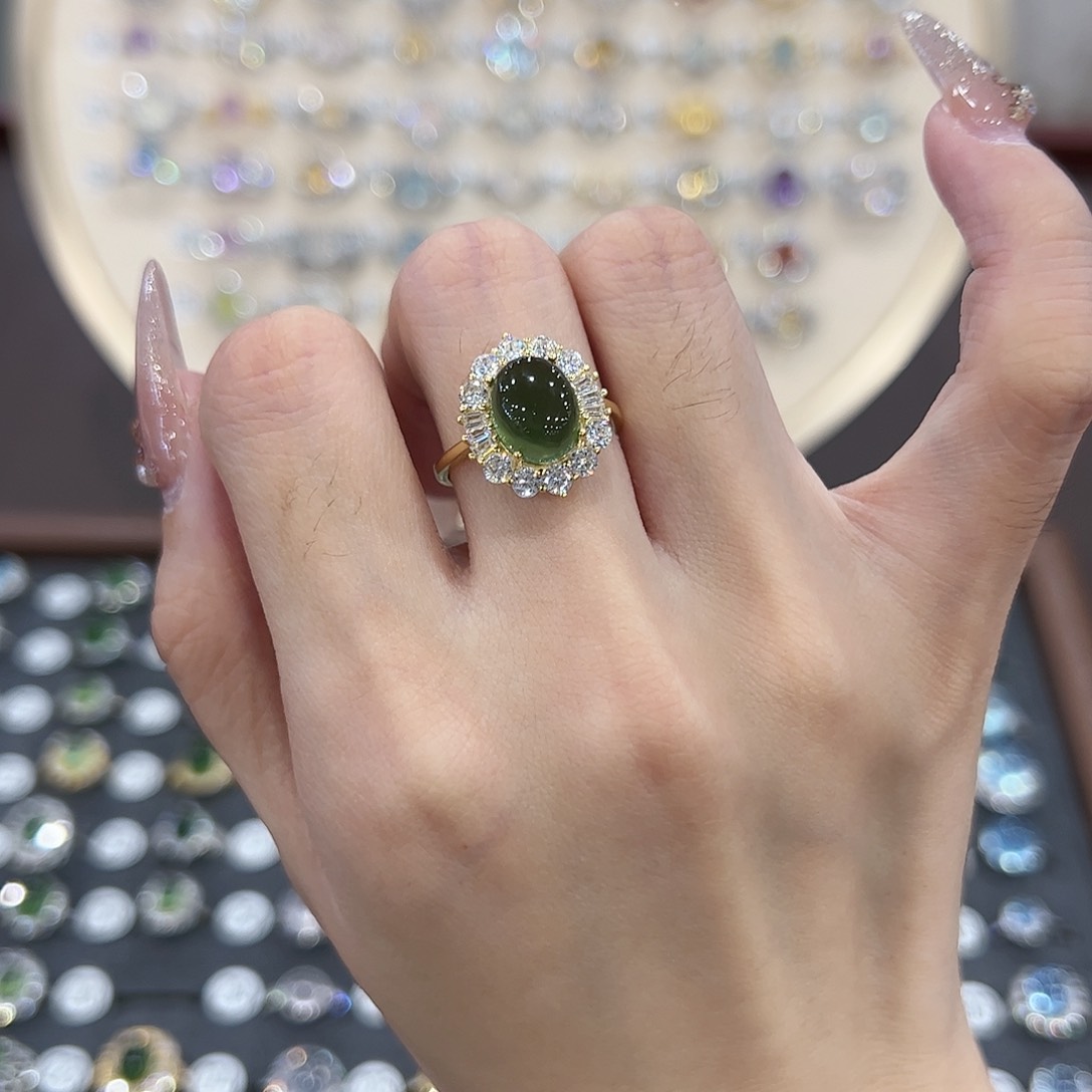 蛇纹石玉戒指银S925镶嵌