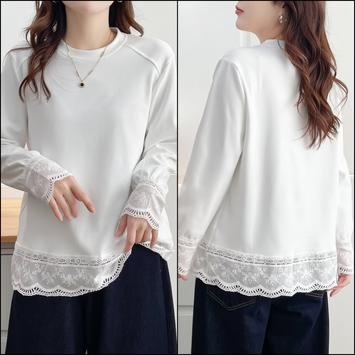 HUIZHIMEI/绘智美大码洋气显瘦设计感花边德绒保暖内搭打底衫外穿