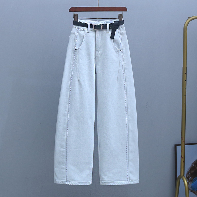 牛仔裤秋冬米白色抓绒厚款高腰弯刀裤2025新款时尚显瘦阔腿香蕉裤