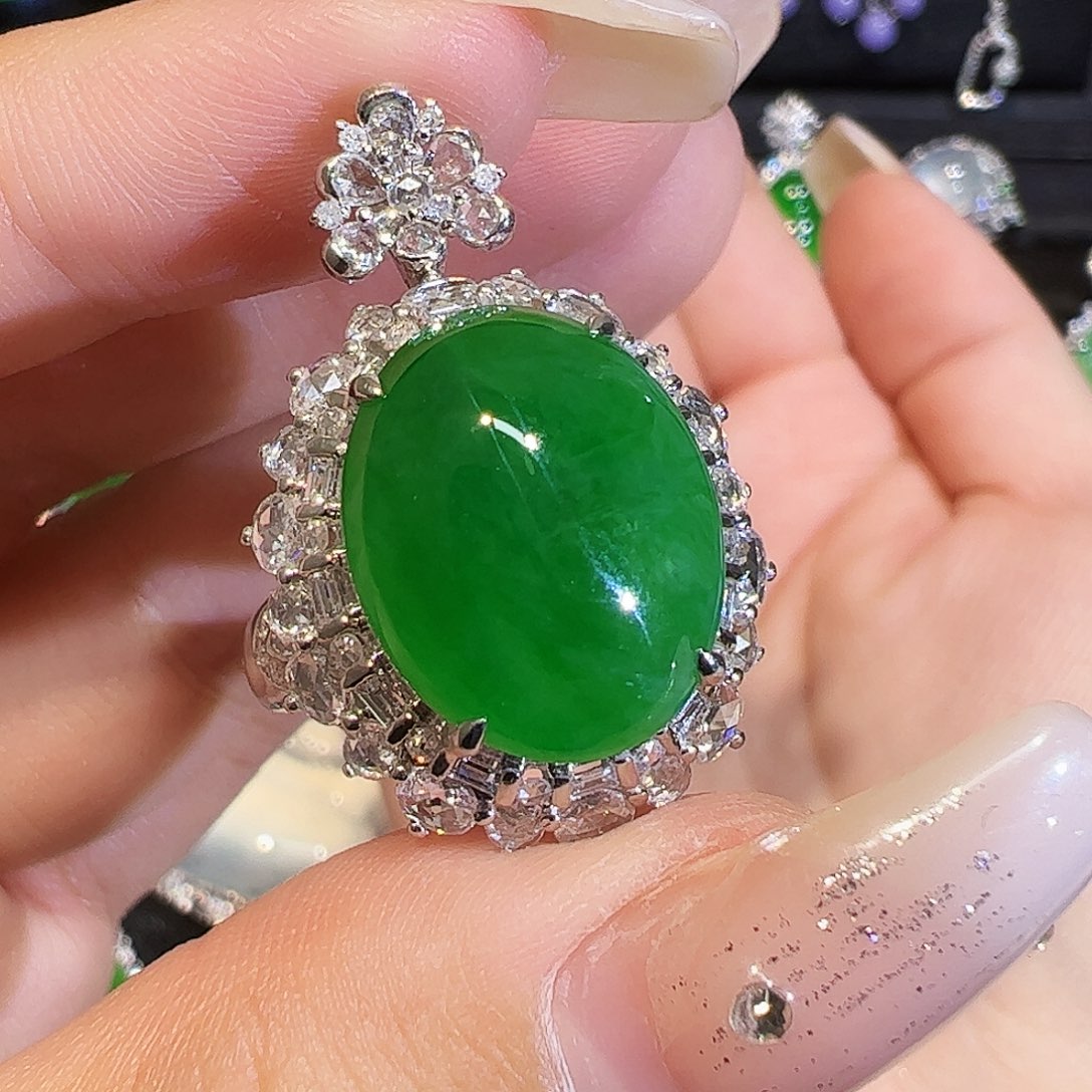 翡翠戒指18K金镶嵌两用款蛋面